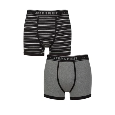 Image of Mens 2 Pack Jeep Spirit Cotton Knitted Fitted Trunks Black / Grey M