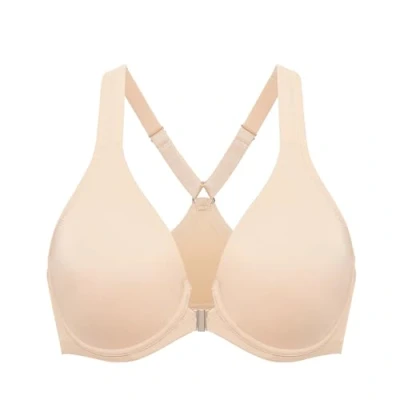 Image of Delimira Women&#039;s Front Fastening Bras Seamless Unlined Racer Back Plus Size Underwired Plunge Bra Beige 46B