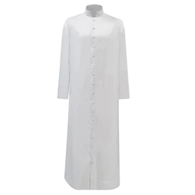 Image of Unisex Roman Altar Server Cassock Robe Clergy Pulpit Liturgical Vestments Church Uniform Catholic Robe(L, White)