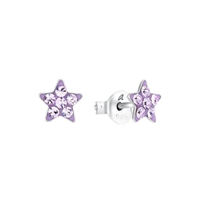 Image of Amor stud earrings 925 sterling silver girl children earrings, with crystal glass, 0.6 cm, silver, star, Comes in jewelry gift box, 2036522
