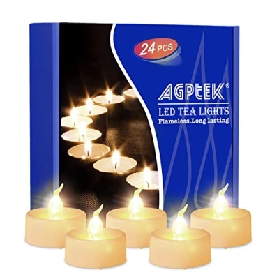 Image of AGPTEK 24 PCS Flickering Battery Operated Candles Fake Electric LED Tealight Warm White Flameless for Christmas Outdoor Halloween Wedding Decoration