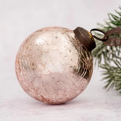 Image of Arthur Cameron Crackle Glass Christmas Tree Bauble Hanging Ball Decoration (3&quot;, Rose)