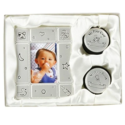 Image of Baby Photo Frame &amp; My First CURL Tooth Box Gift Set Birth Shower Christening New