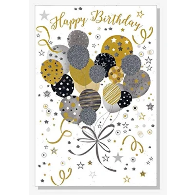 Image of Happy Birthday Card Men Female Male Ladies Open Balloons Size: 7.5&quot; x 5.25&quot; (OBa)
