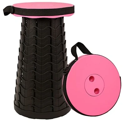 Image of MKBK Telescopic Stool Adjustable Camping Fishing Outdoor for Camping,Fishing,Hiking,Light and Sturdy (Pink)