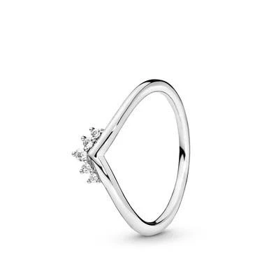 Image of Pandora Tiara Wishbone 14k rose gold plated ring with clear cubic zirconia, 54