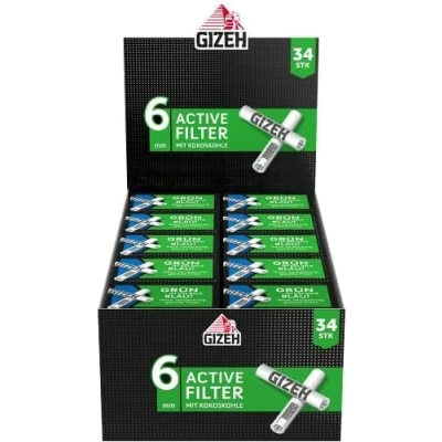 Image of Gizeh Raucherbedarf GmbH 20225 Black Active 6 mm 10 Boxes of 34 Filters, Paper