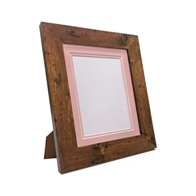 Image of Metro Vintage Wood Photo Picture Poster Frame with Double Pink Mount 40 x cm for Image Size 30