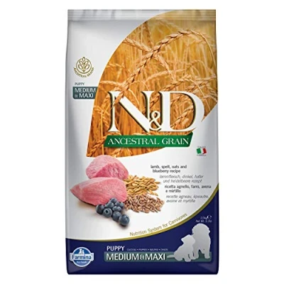 Image of Farmina N&amp;D ANCESTRAL Grain Pellets Dog Food (Dry Food, with Vitamins and Natural Antioxidants, Corn Free, Ingredients: Lamb, Spelled, Oat Blueberry, Serving Size: 2.5 kg)