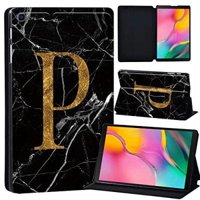 Image of Printed Leather slim lightweight Stand Cover Case for Samsung Galaxy Tab A 10.1 2019 (Model: SM T510 T515), with Function (Black) (letter P on black marble)