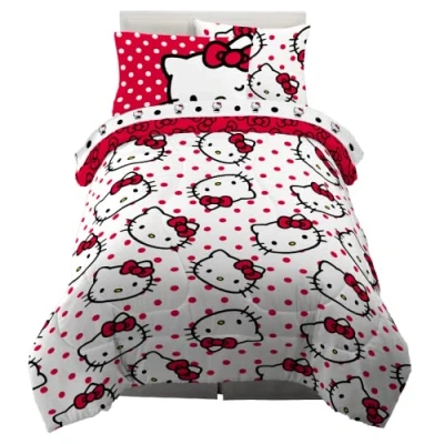 Image of Franco Comforter and Sheet Set, Microfiber, Red Hello Kitty, 5 Piece Twin Size