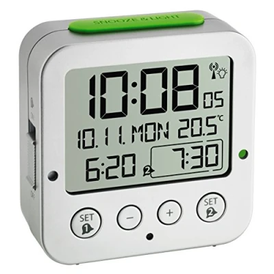 Image of TFA Dostmann Bingo Funk wecker Digital Alarm Clock with Radio Controlled Time, Plastic, Silver