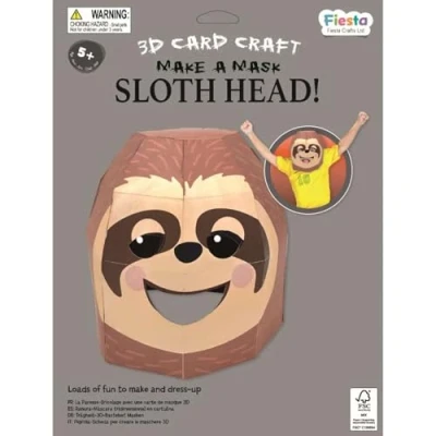 Image of 3D Sloth Mask Craft Kit by Fiesta Crafts Colourful &amp; Easy to Assemble Head Costume Complete Arts and Set Improve Motor Skills, Creativity, Imagination Fits Kids Adult Heads