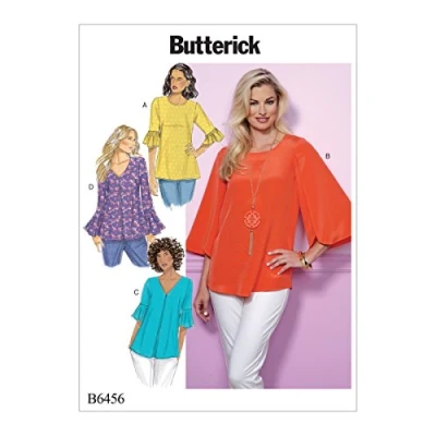 Image of Butterick Patterns 6456 E5,Misses Top,Sizes 14 22, Tissue, Multicoloured, 17 x 0.5 22 cm