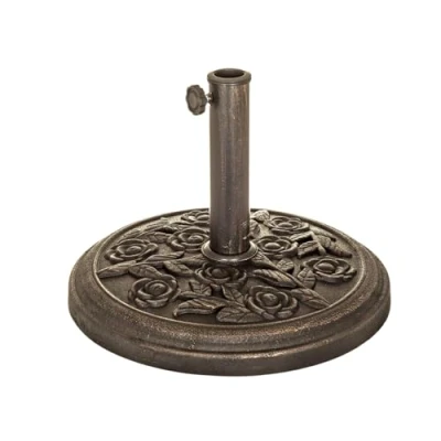 Image of Garden Mile 9kg Cast Iron Effect Parasol Base with Floral Pattern Heavy Duty Metal Patio Furniture Stand for Umbrella, Canopy, Gazebo, Awning etc. Diameter 45mm (9, bronze)