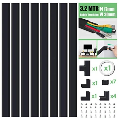 Image of MUDEELA Cable Trunking Kit, Concealer, Tidy Raceway, Management Kit for Home Office 8X L400mm, W30mm H17mm, Black