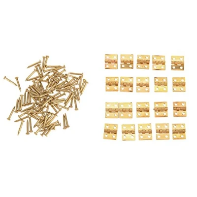 Image of 20Pcs Brass Hinges Mini Hinge 1cm*0.8cm for Small Furniture Jewelry Box Decorative Bag with 80 Screws