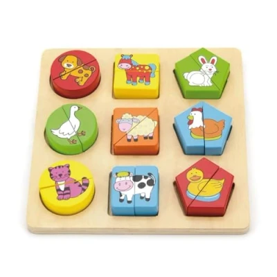 Image of Viga Farm Animals Figures Shape Block Puzzle