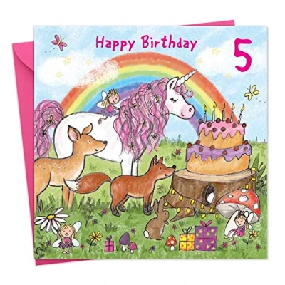 Image of Twizler 5th Birthday Card For Girl with Unicorn Age 5 Gifts Childrens Girls Happy