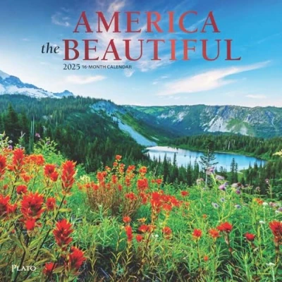Image of America the Beautiful 2025 12 x 24 Inch Monthly Square Wall Calendar Foil Stamped Cover Plato USA United States Scenic Nature
