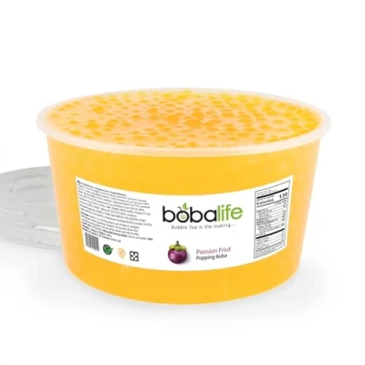 Image of Bobalife Passion Fruit Flavoured Popping Boba 40 Servings (1.6kg), Juice Filled Pearls for Bubble Tea, Iced Drinks, Desserts, Cocktails &amp; Slush Low Fat, Gluten Free Vegan