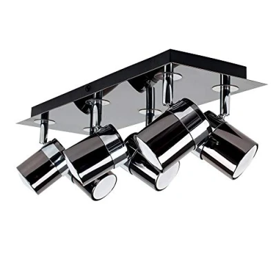 Image of MiniSun Modern Rectangular 6 Way Adjustable Ceiling Spotlight in a Black Chrome Finish Complete 5w GU10 LED Bulbs [3000K Warm White]