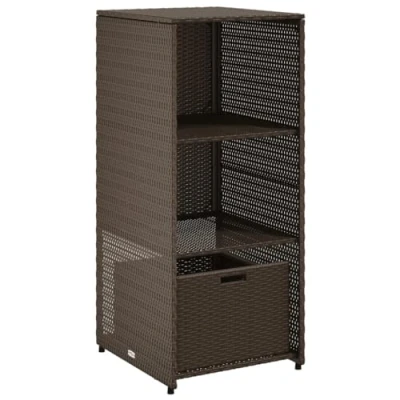 Image of vidaXL Garden Storage Cabinet Outdoor Organizer Brown PE Rattan, Patio and Furniture with Shelves Drawer