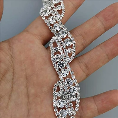 Image of 1 yard Rhinestone Crystal Chain 0.79&quot; Width Bling Diamante Lace Trim Ribbon Gem Sparkle Wedding Bridal Dress Necklace Prom Evening Diamond Applique Show Accessories Sash Belt Headwear Craft Cake DIY