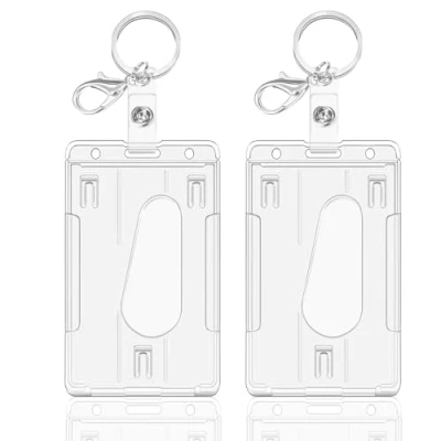 Image of Hard Clear Badge Holder, ID Card Holders, Holder for Office,School, Credit Cards,ID Clip (Vertical 2 Pcs)