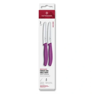 Image of Victorinox Swiss Classic Purple 11cm Serrated 2 Piece Tomato &amp; Table Knife Box Set