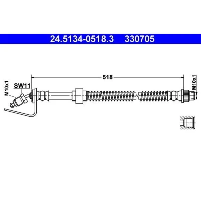 Image of 7700302380 Brake Hose ATE 24.5134 0518.3 518mm M10x1mm RENAULT: MASTER 2 Kasten, Pritsche/Fahrgestell, Bus