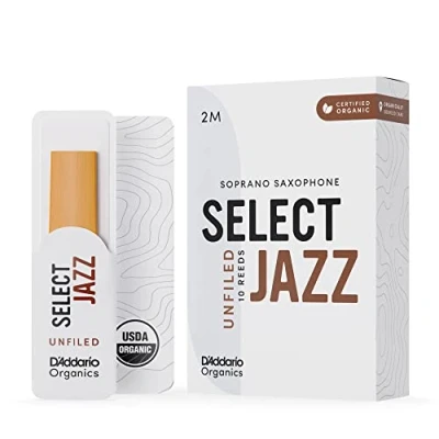 Image of D’Addario Woodwinds Organic Select Jazz Soprano Saxophone Reeds Sax Individually Sealed Unfiled, Medium, Strength 2, 10 Pack