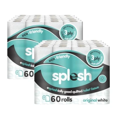Image of Splesh by Cusheen 3 ply Toilet Roll White (120 Pack) Soft, Quilted Bulk Rolls, Tissue and Loo Rolls Eco Friendly Paper Sustainably Crafted in The UK