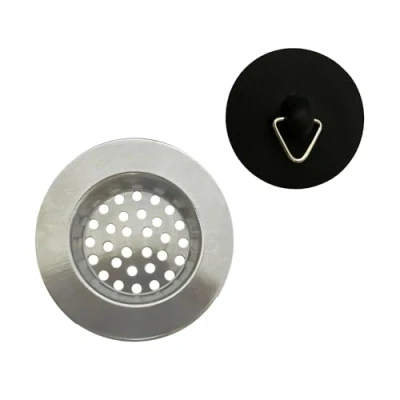 Image of G4GADGET Stainless Steel Sink Strainer and Plug Set Effortless Clog Prevention &amp; Odor Control for Kitchen Bathroom Drains Keeps Hair Out, Sparkling Clean Sinks, Silver