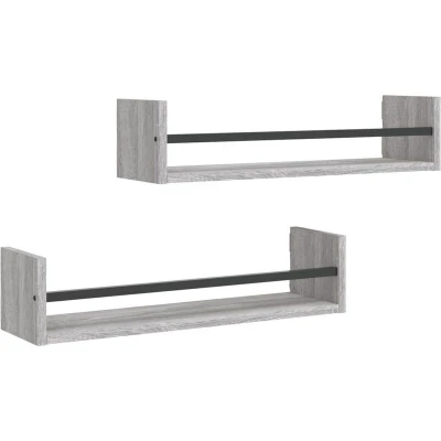 Image of vidaXL Wall Shelves with Bars 2 pcs Grey Sonoma 60x16x14 cm