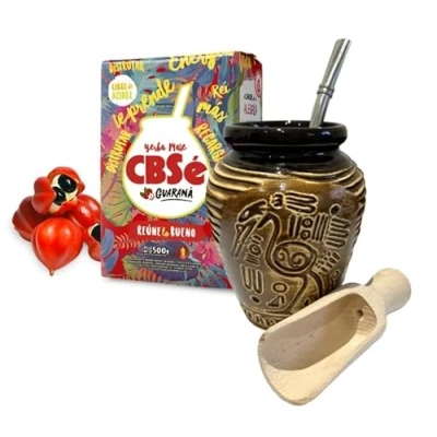 Image of CBSe Yerba Mate Tea Set Natural Strong ENERGY Drink Complete Booster Begginer&#039;s KitYerba GUARANA 500g KitCeramic Cup Gourd 300mlBombillaWooden Scoop