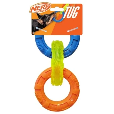 Image of Nerf TPR 3 Ring Tug Blue/Green/Orange Dog Toy, Small