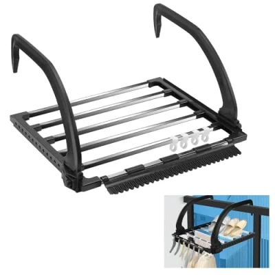 Image of HEKOBAG Radiator Clothes Airer, Balcony Drying Rack Stainless Steel Hanging Folding Towel Holder Indoor Outdoor for Socks, Clothes, (40CM)
