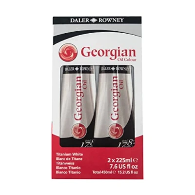 Image of Daler Rowney Georgian Oil Paint, Aluminium Tube, 7.61oz 225 ml, Cardboard Box, Titanium White Twin Pack Set, 2pcs