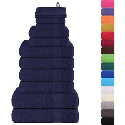 Image of vidaXL 12 Piece Towel Set Navy Blue 360 gsm 100% Cotton