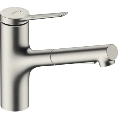 Image of hansgrohe Zesis M33 Kitchen Tap 150, pull out spray, 2 Sprays, Hose Box lite, stainless steel finish, 74803800