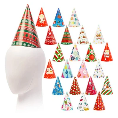 Image of THE TWIDDLERS 24 Christmas Cracker Party Hats in Assorted Festive Designs, for Kids &amp; Adults Hats, Photo Props Xmas Parties Costume Accessories 20cm x 15cm