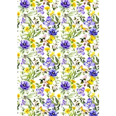 Image of 1 x A4 Printed Meadow Flowers &amp; Dragonfly Wallpaper Decor Icing Sheet Edible Cake Topper Decorated Perfect for Large Cakes