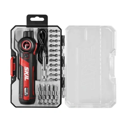 Image of SKIL Twist 2.0 Rechargeable 4V Screwdriver with Pivoting Head, Torque Setting, USB C Charging Cable, 28 PC Bit Set &amp; Carrying Case SD5619 02