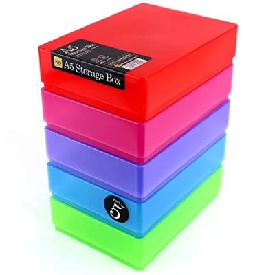 Image of WestonBoxes A5 Plastic Craft Storage Boxes with Lids for Art Supplies, Paper and Card 1.8 Litre Volume (Multicolour, Pack of 10)