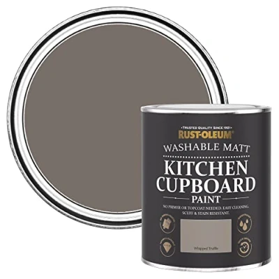 Image of Rust Oleum Brown Kitchen Cupboard Paint in Matt Finish Whipped Truffle 750ml
