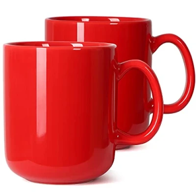 Image of Smilatte 20 OZ Large Coffee Mug, M016 Plain Ceramic Boss Big Tea Cup with Handle for Dad Men, Set of 2, Red