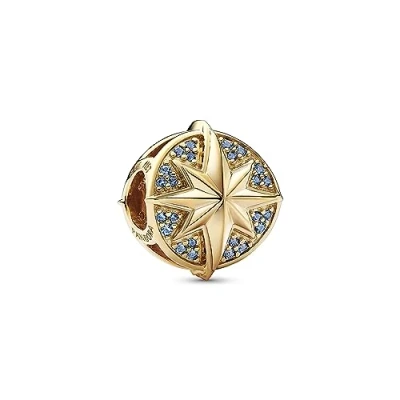 Image of Marvel Captain star 14k gold plated charm with moonlight blue, royal blue and salsa red crystal
