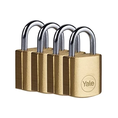 Image of Yale Y110B/20/111/4 Standard Security 20mm Brass Padlock, Pack of 4 Open Steel Shackle 3 keyed Alike Keys