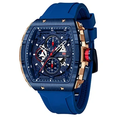 Image of Mini Focus Men&#039;s Watch fashion Sport Wrist Watches (Chronograph/Waterproof/Luminous/Calendar) Silicon Strap Quartz for Men, Blue_Golden, casual luxury work business